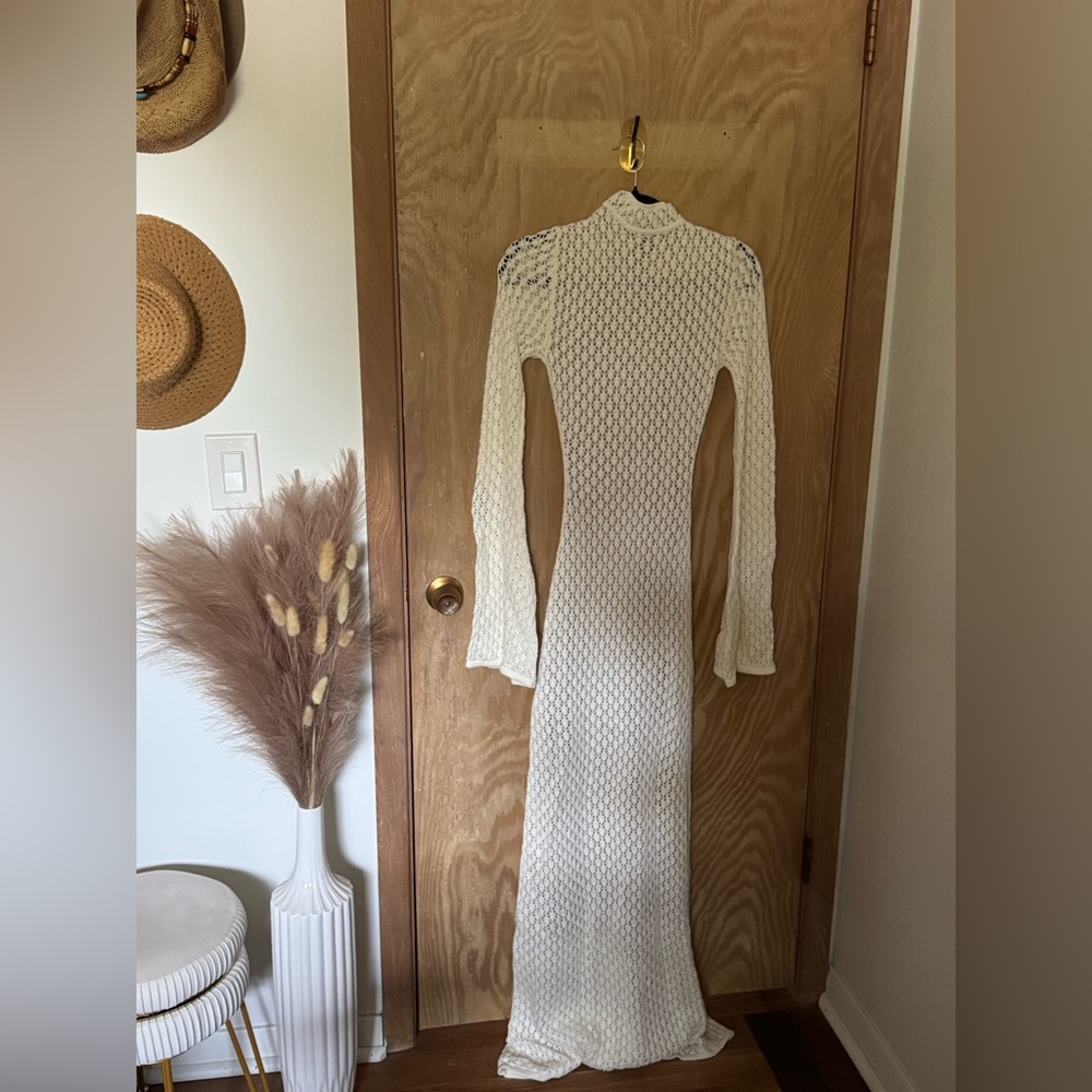 Meshki Julia Crochet Open Back Maxi Dress - White - XXS